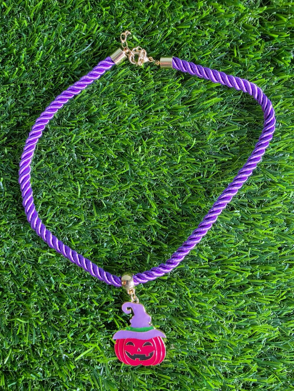 Purple Halloween Pumpkin Charm Necklace - Women's Jewelry